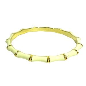 Gold Tone Bangle Bracelet Cream Off White Enamel Round Wavy